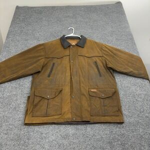 Outback Trading Co Pathfinder Waxed Jacket Men XL Brown Cotton Leather Trim Coat